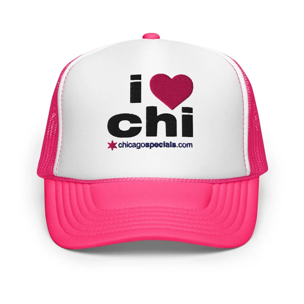 I Heart Chicago trucker hat, pink