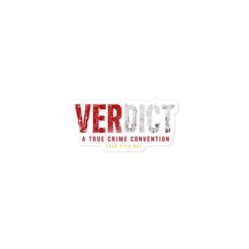 VERDICT Case File 001: Distressed Logo Sticker (Black Border)