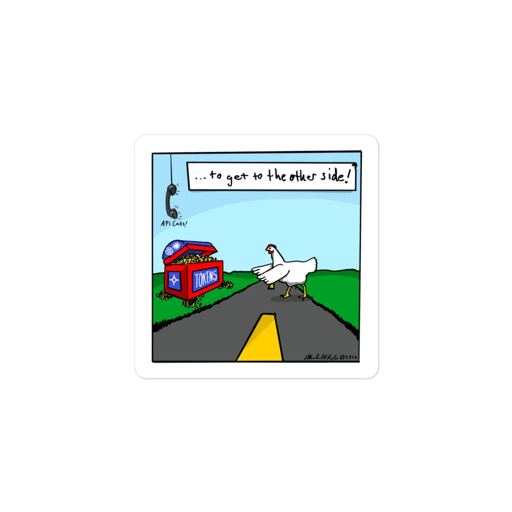 To Get To The Other Side sticker: a chicken crossing the road, delivering the punchline first