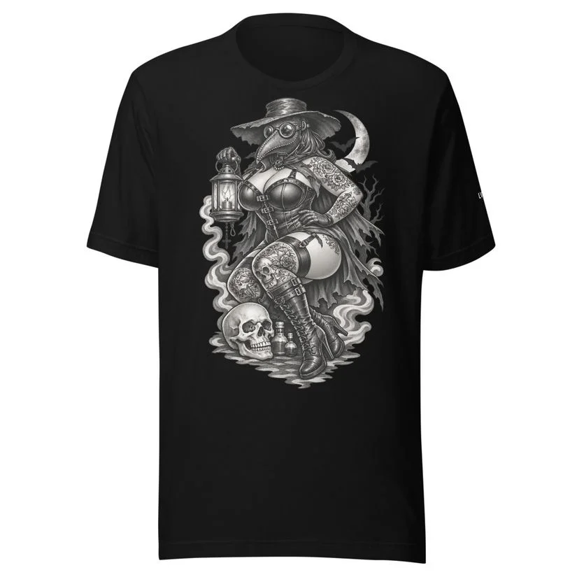 LVTC Plague Doctor - Premium Soft — Front artwork on black shirt